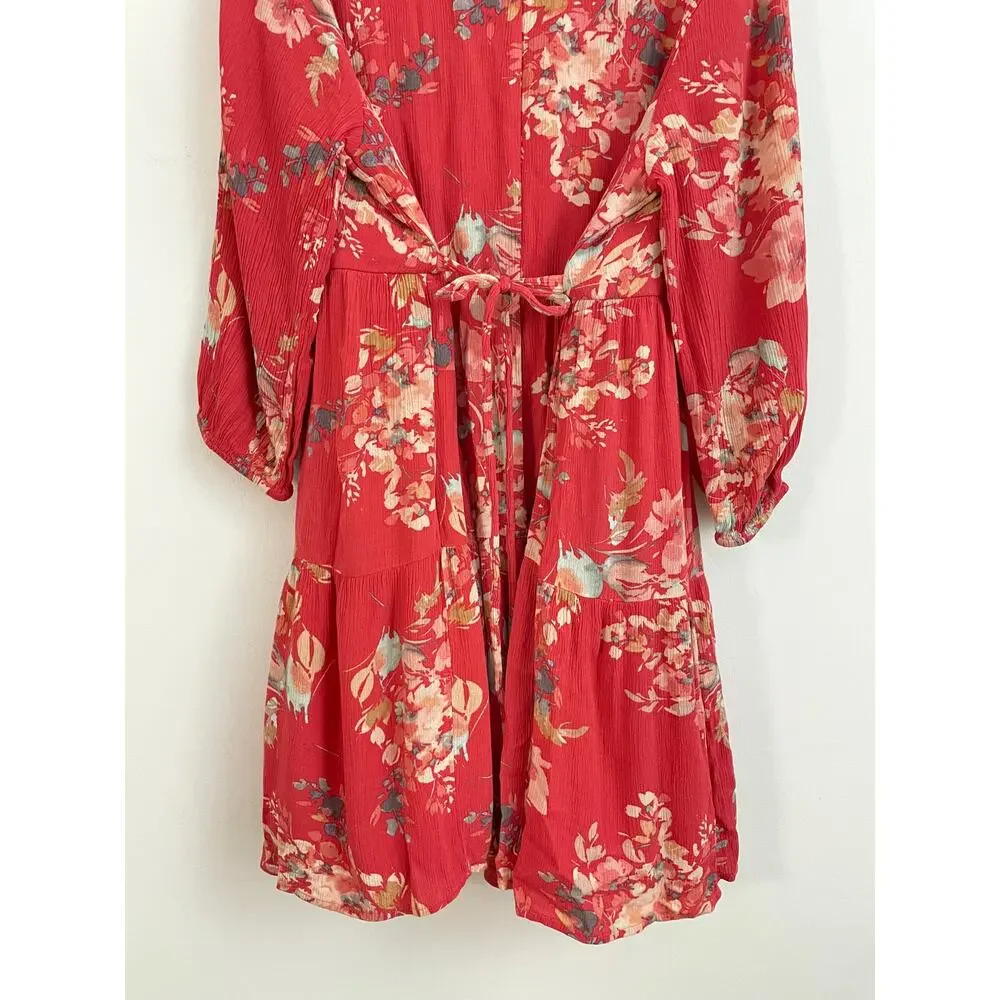 Torrid Voluminous Crinkle Gauze Floral Red Dress | Size 0 (Fits L/12) - Picture 8 of 11